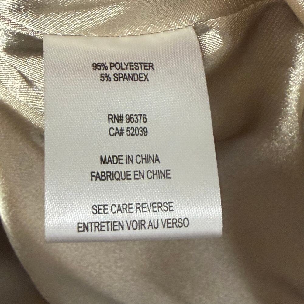 Samuel Dong Champagne Beige Ruffle Textured Satin Zip Up Top Womens Medium - Picture 6 of 7